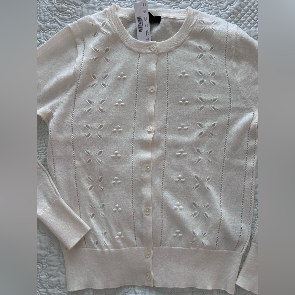 JCrew Ivory Cream Eyelet Cardigan Sweater XS NWT